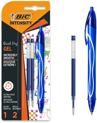 Pix cu gel Gel-ocity Quick Dry, uscare rapida, 0.7 mm, albastru, blister 1 bucata + 2 rezerve BIC